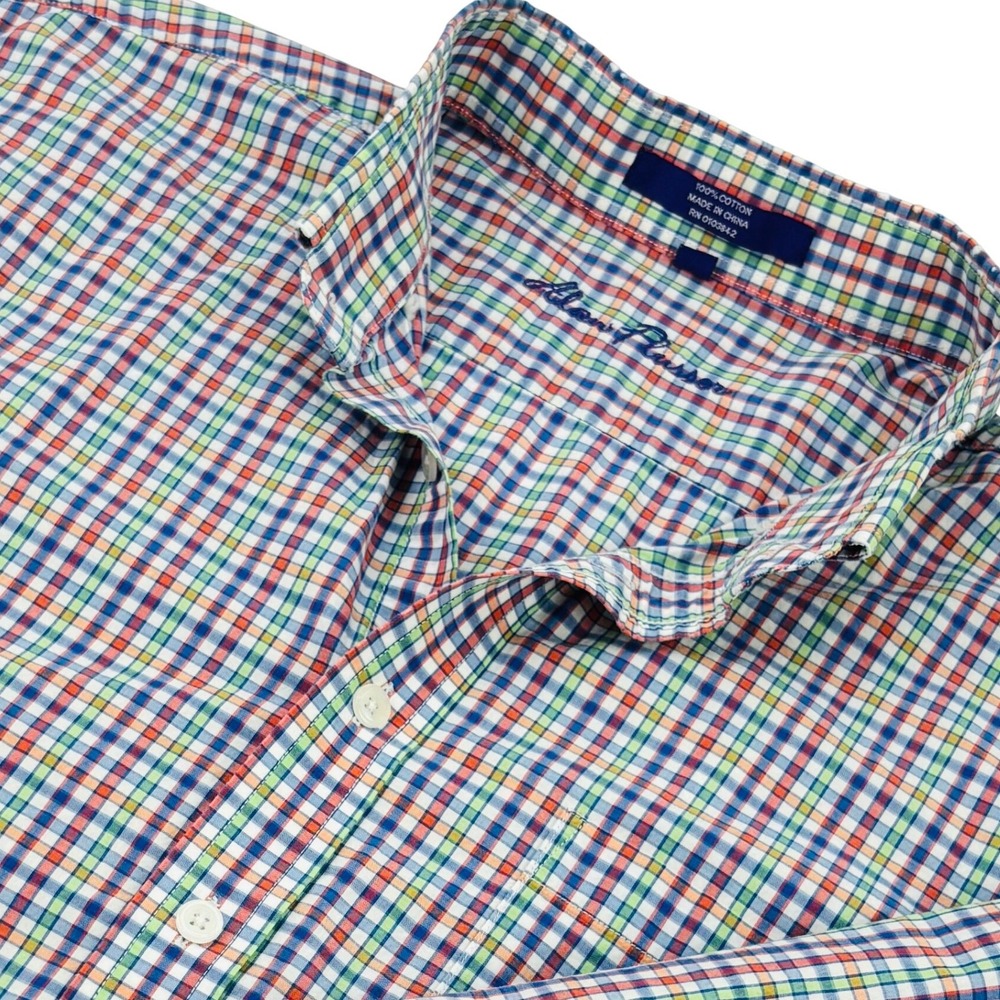 Alan Flusser Mens XL Button Front Shirt Multi-Color Plaid Long Sleeve Cotton